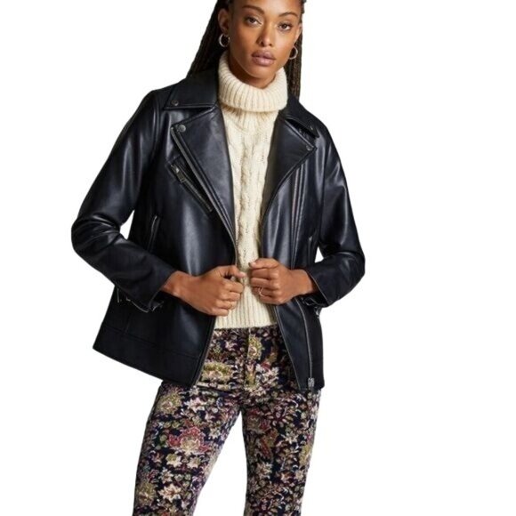 Anthropologie Avec Les Filles Relaxed Faux Leather Moto Jacket Size S NWT - Picture 3 of 16